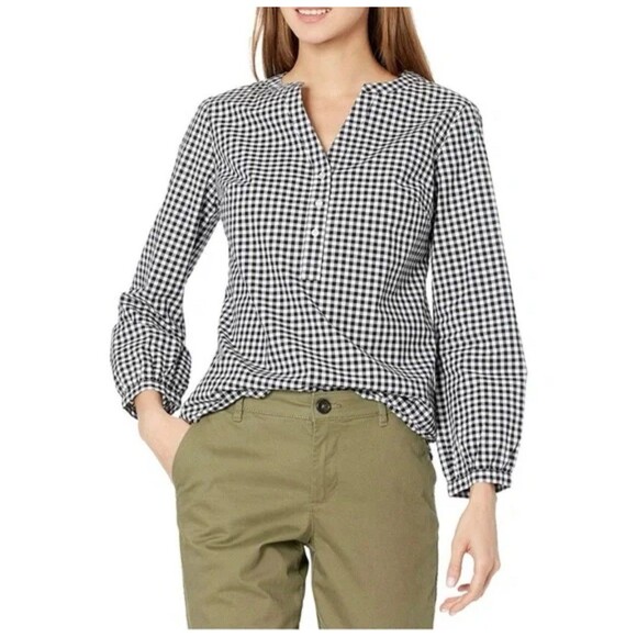Talbots Black Star Print Popover Tunic Long Sleeves Size M Quarter Button Down - Picture 7 of 7
